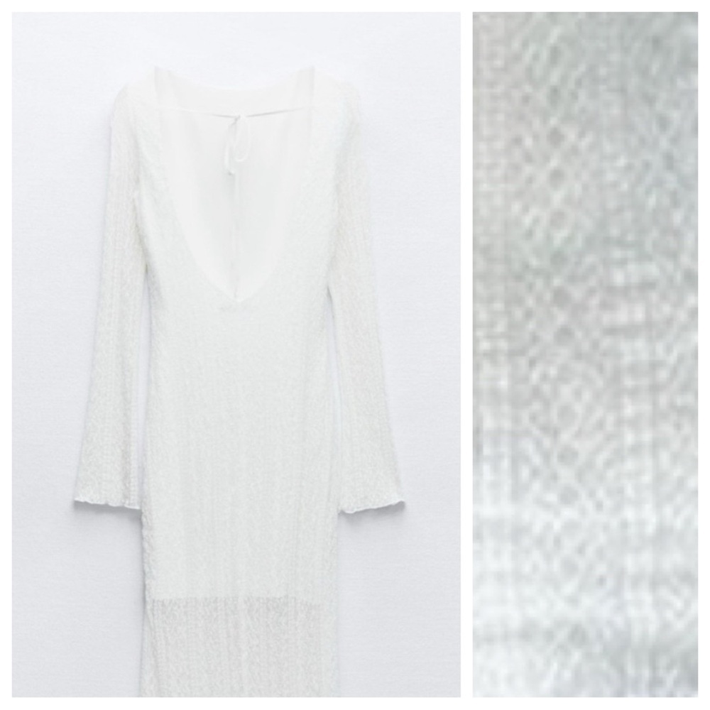 NWT. Zara White Lace Low Cut Back Midi Dress. Size L. - Picture 7 of 12